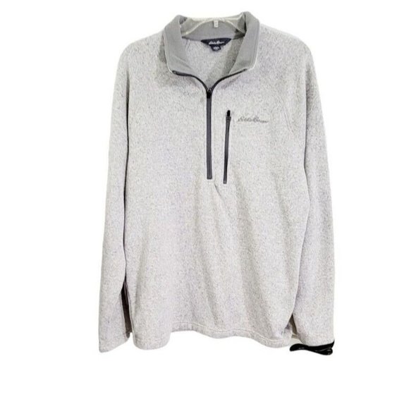 EDDIE BAUER Men’s Large Gray Fleece-Lined Sweater Pullover 1/2‎ Zip Long Sleeve - Picture 3 of 15